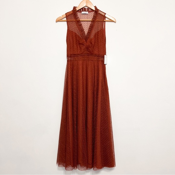 NWT✨ Sandro Cassy Tulle Midi Dress in Rust - Picture 6 of 10
